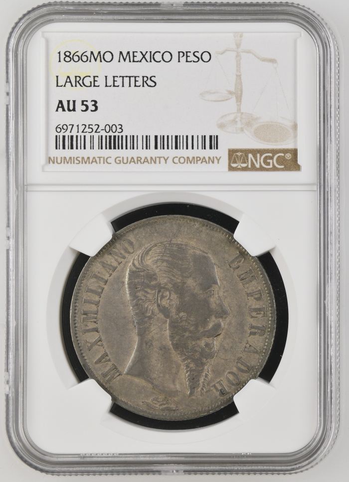 Imperial Era Peso 1866 Mo NGC AU53 0142796Imperial Era Peso 1866 Mo NGC AU53 0142796