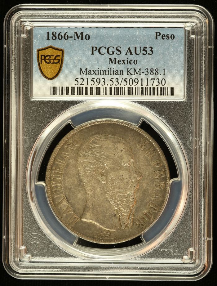 Imperial Era Peso 1866 Mo PCGS AU53 KM-388.1 0142797