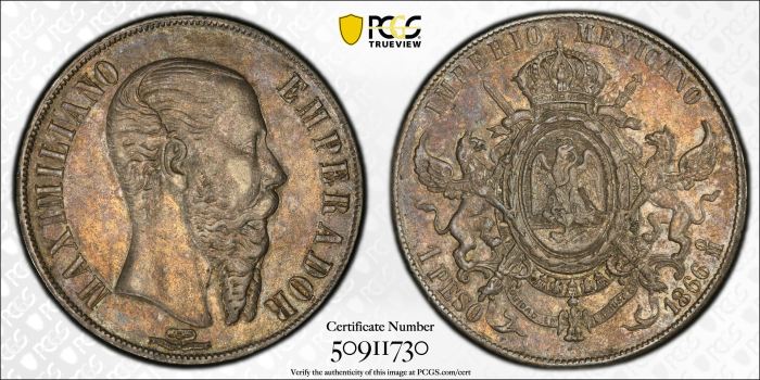 Imperial Era Peso 1866 Mo PCGS AU53 KM-388.1 0142797