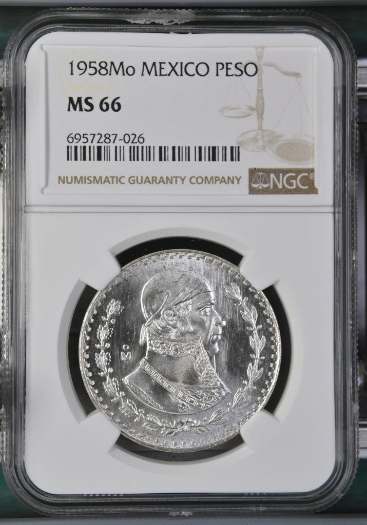 Modern Silver & Minors Peso 1958 Mo NGC MS66 0142897