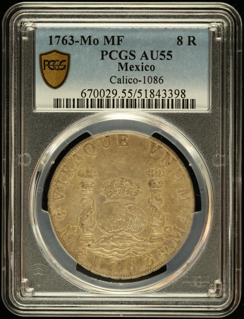 Colonial Silver & Minors 8 Reales 1763 Mo MF PCGS AU55 Calico-1086 0142622