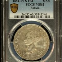 Bolivia 8 Sol 1851 Pts FM PCGS MS62 0142634 thumbnail