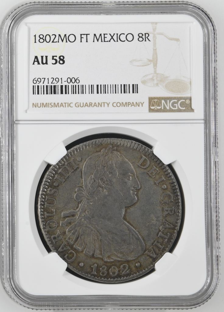 Colonial Silver & Minors 8 Reales 1802 Mo FT NGC AU58 0143230