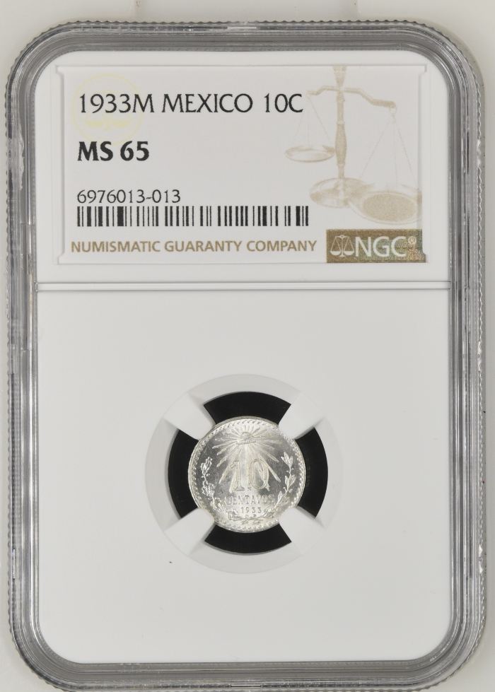 Modern Silver & Minors 10 Centavo 1933 M NGC MS65 0143250Modern Silver & Minors 10 Centavo 1933 M NGC MS65 0143250