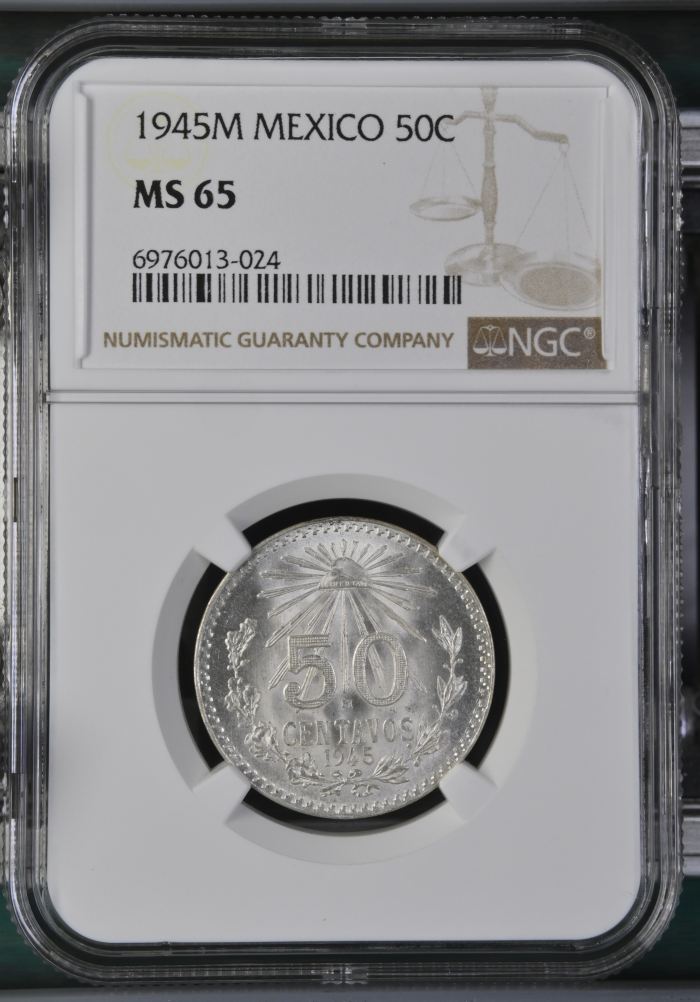 Modern Silver & Minors 50 Centavo 1945 M NGC MS65 0143264Modern Silver & Minors 50 Centavo 1945 M NGC MS65 0143264