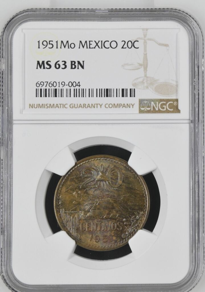 Modern Silver & Minors 20 Centavo 1951 Mo NGC MS63BN 0143329