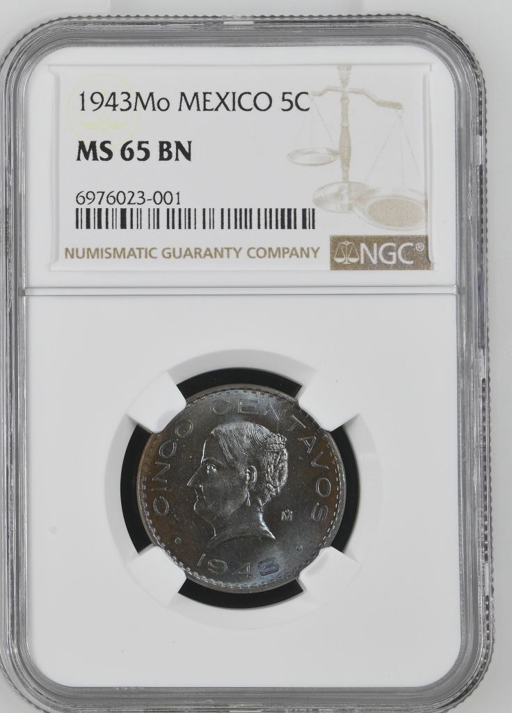 Modern Silver & Minors 5 Centavo 1943 Mo NGC MS65BN 0143407