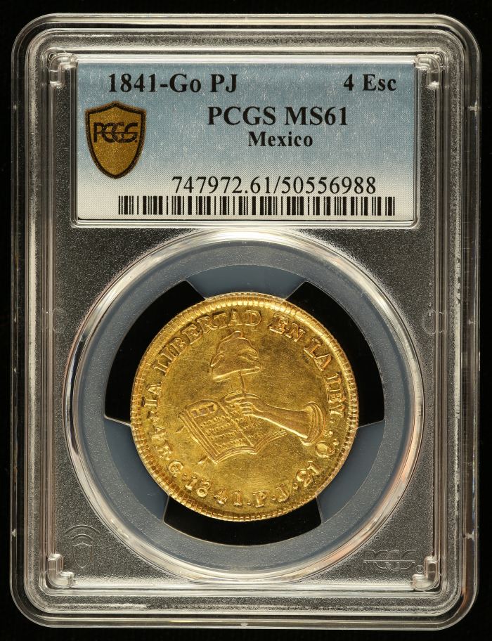 Republic Gold 4 Escudos 1841 Go PJ PCGS MS61 0143571