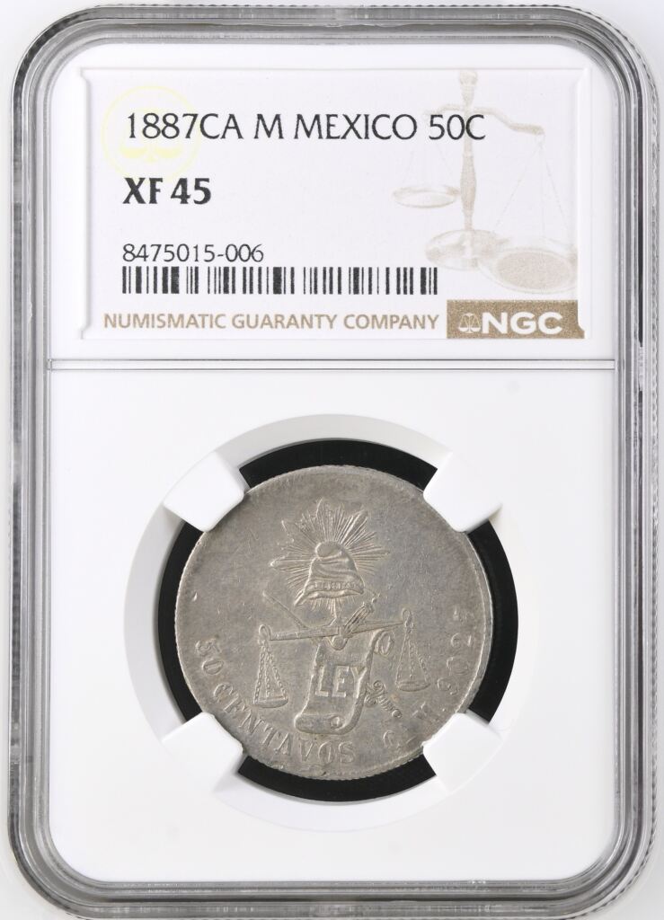 Republic Silver & Minors 50 Centavos 1887 Ca M NGC XF45 0143592