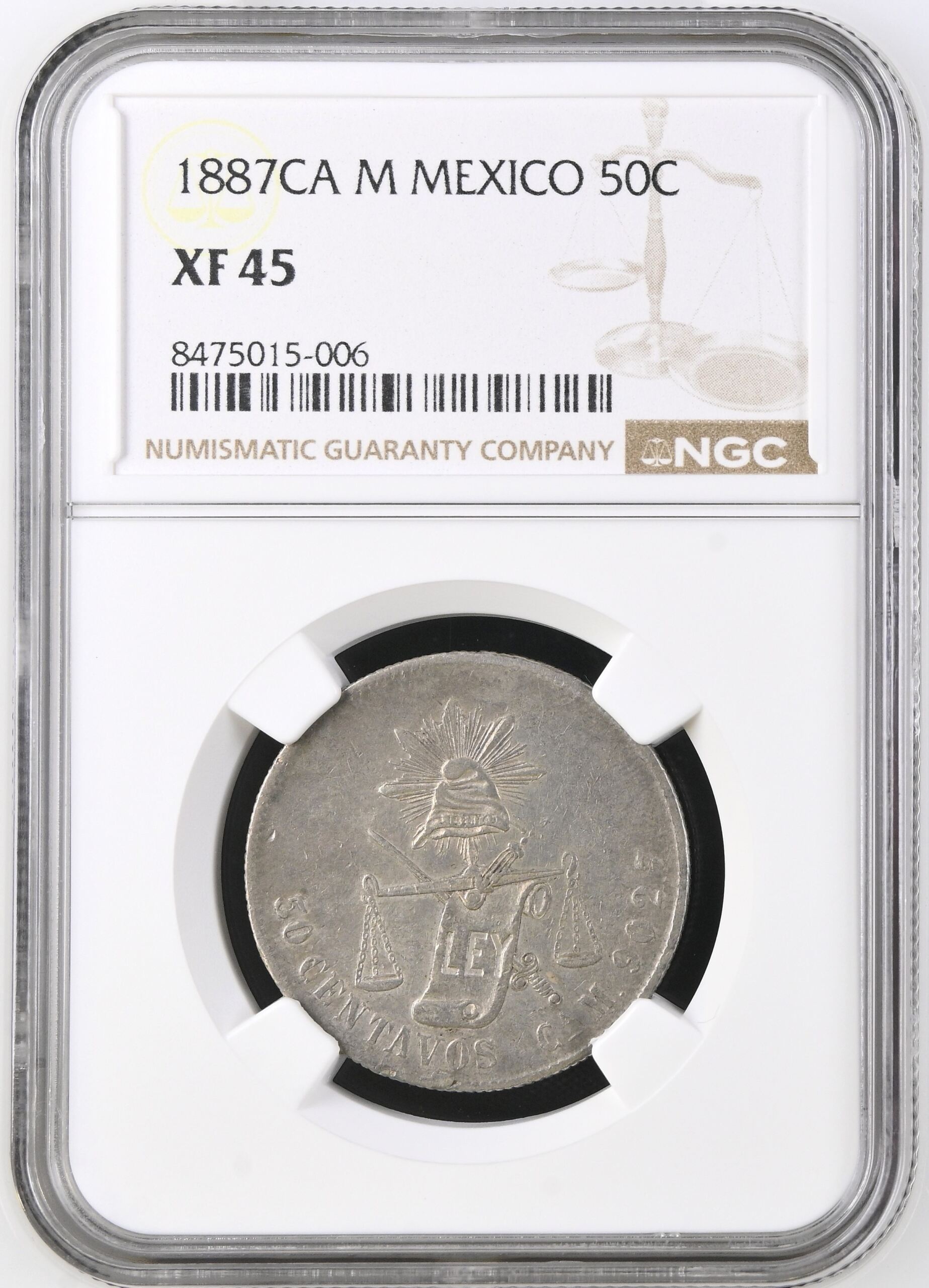 Republic Silver & Minors 50 Centavos 1887 Ca M NGC XF45 0143592