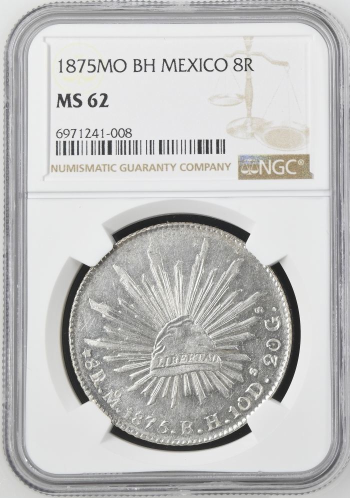 Mexico City 8 Reales 1875 Mo BH NGC MS62 0143597Mexico City 8 Reales 1875 Mo BH NGC MS62 0143597