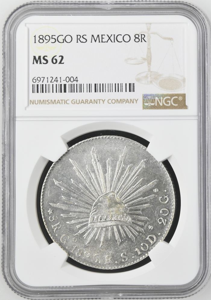 Guanajuato 8 Reales 1895 Go RS NGC MS62 0143657Guanajuato 8 Reales 1895 Go RS NGC MS62 0143657