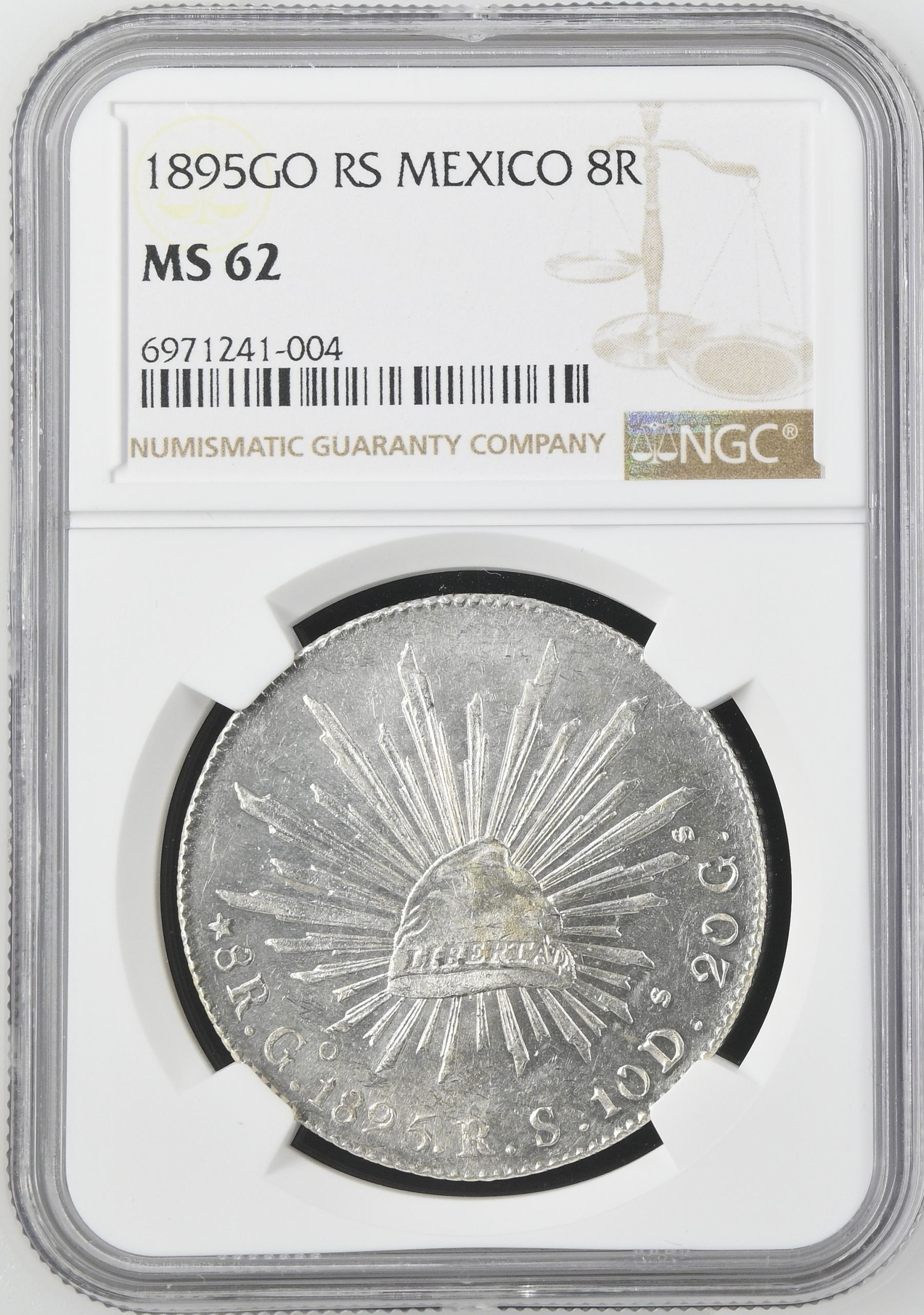 Guanajuato 8 Reales 1895 Go RS NGC MS62 0143657