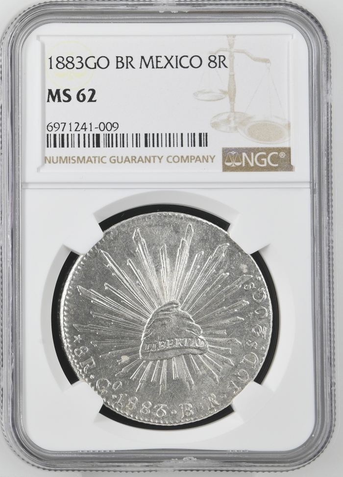 Guanajuato 8 Reales 1883 Go BR NGC MS62 0143658Guanajuato 8 Reales 1883 Go BR NGC MS62 0143658