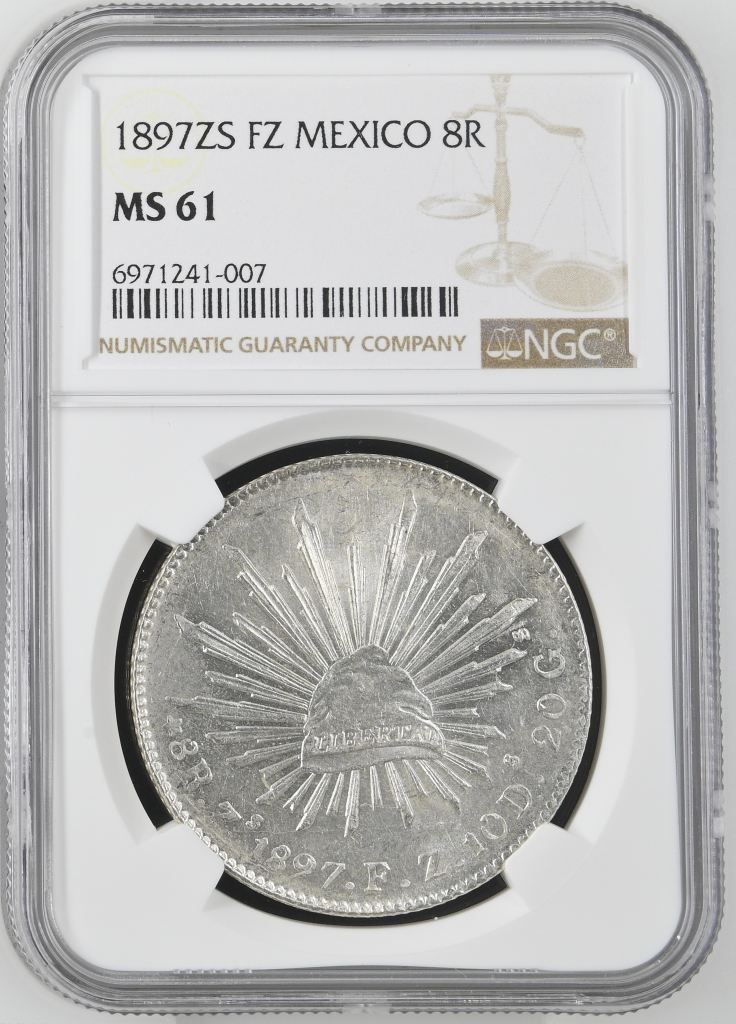 Zacatecas 8 Reales 1897 Zs FZ NGC MS61 0143662