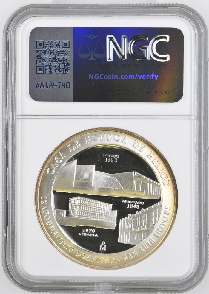 Medals & Tokens Mint Inauguration San Luis Potosi 34g Silver Medal 1983 Mo NGC MS68 0143666Medals & Tokens Mint Inauguration San Luis Potosi 34g Silver Medal 1983 Mo NGC MS68 0143666 - Image 2
