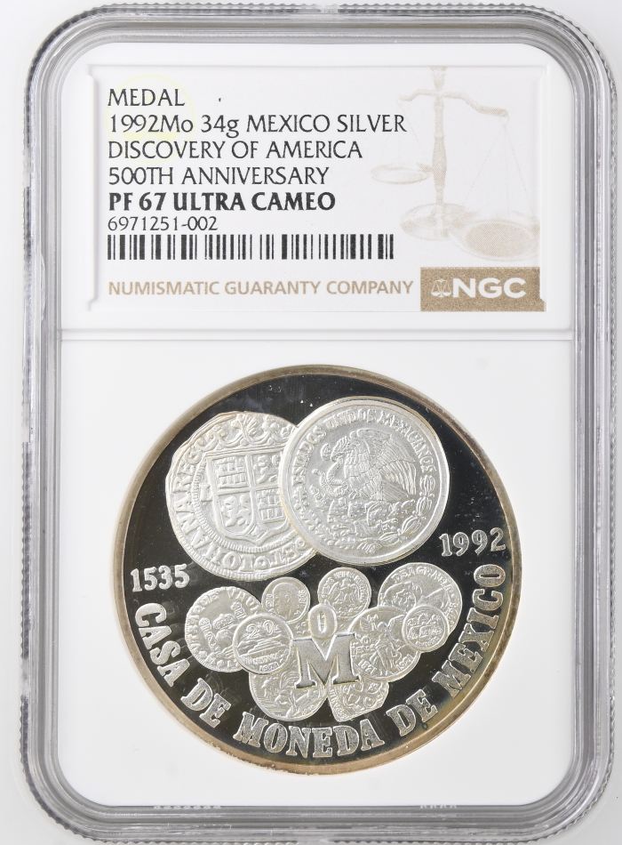 Medals & Tokens 500th Anniversary Discovery of America 34g Silver Medal 1992 Mo NGC PF67 Ultra Cameo 0143667Medals & Tokens 500th Anniversary Discovery of America 34g Silver Medal 1992 Mo NGC PF67 Ultra Cameo 0143667