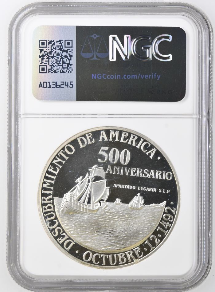 Medals & Tokens 500th Anniversary Discovery of America 34g Silver Medal 1992 Mo NGC PF67 Ultra Cameo 0143667Medals & Tokens 500th Anniversary Discovery of America 34g Silver Medal 1992 Mo NGC PF67 Ultra Cameo 0143667 - Image 2
