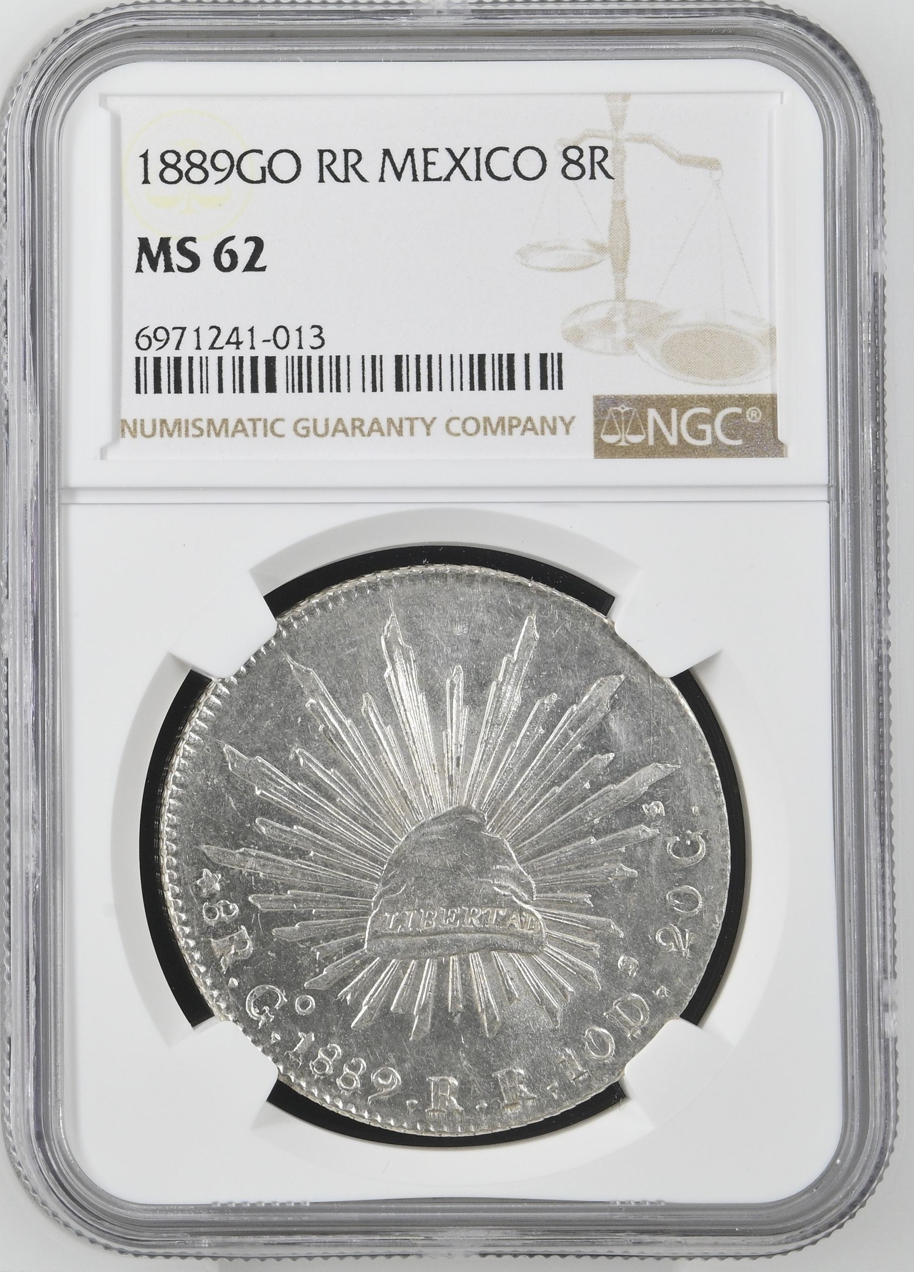 Guanajuato 8 Reales 1889 Go RR NGC MS62 0143683