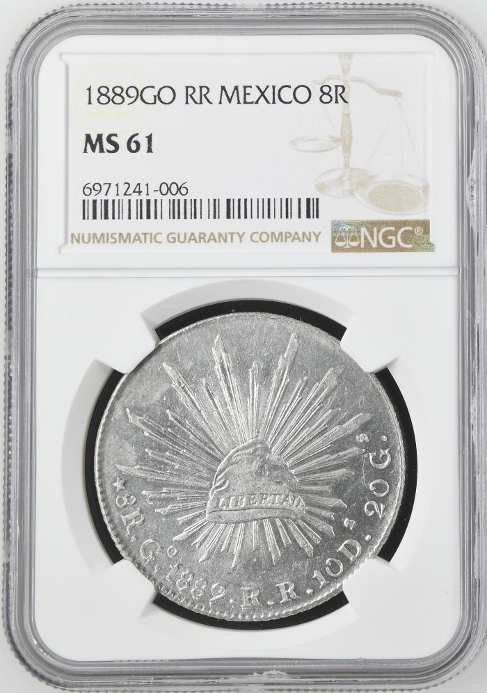 Guanajuato 8 Reales 1889 Go RR NGC MS61 0143689Guanajuato 8 Reales 1889 Go RR NGC MS61 0143689