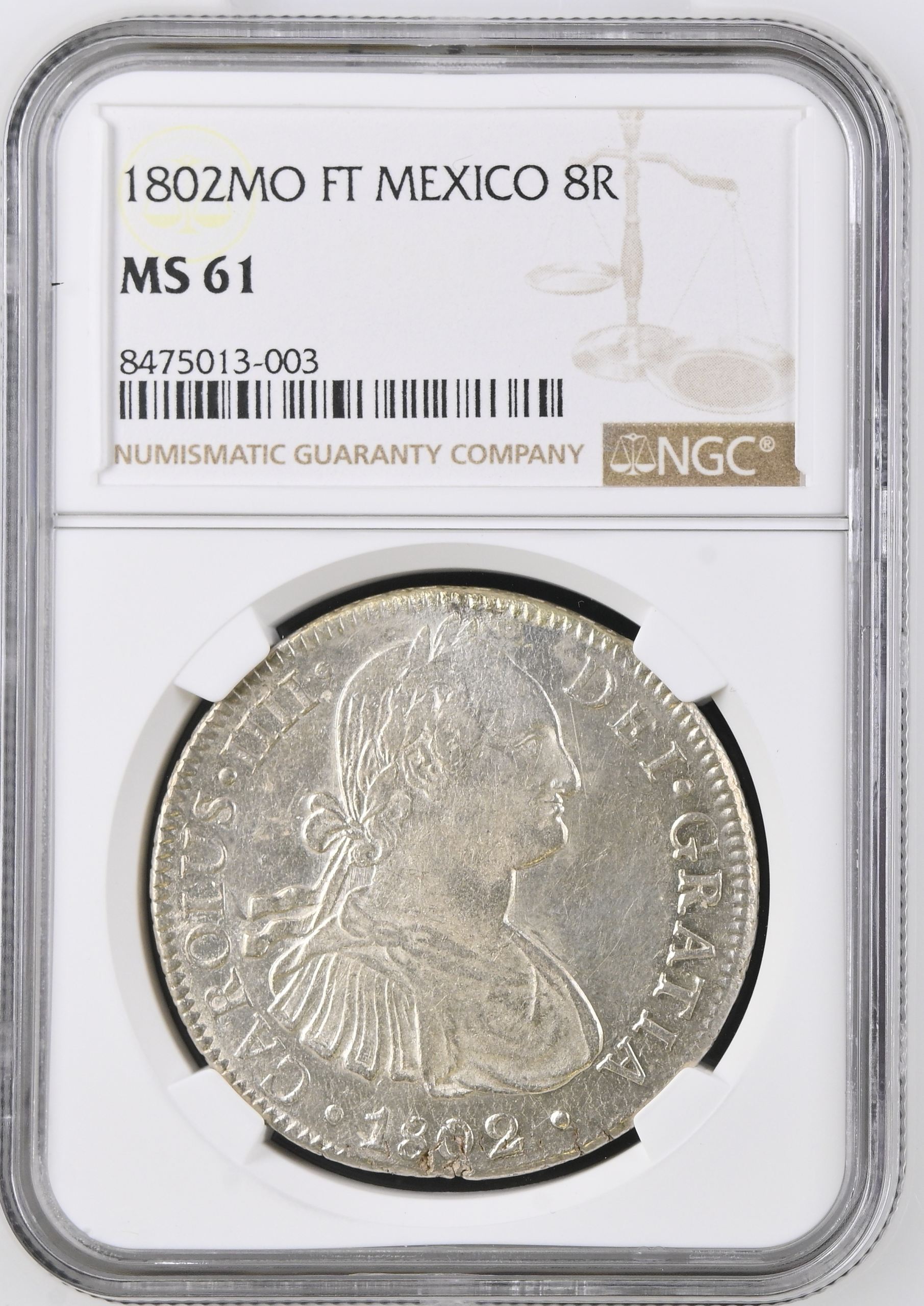 Colonial Silver & Minors 8 Reales 1802 Mo FT NGC MS61 0143859