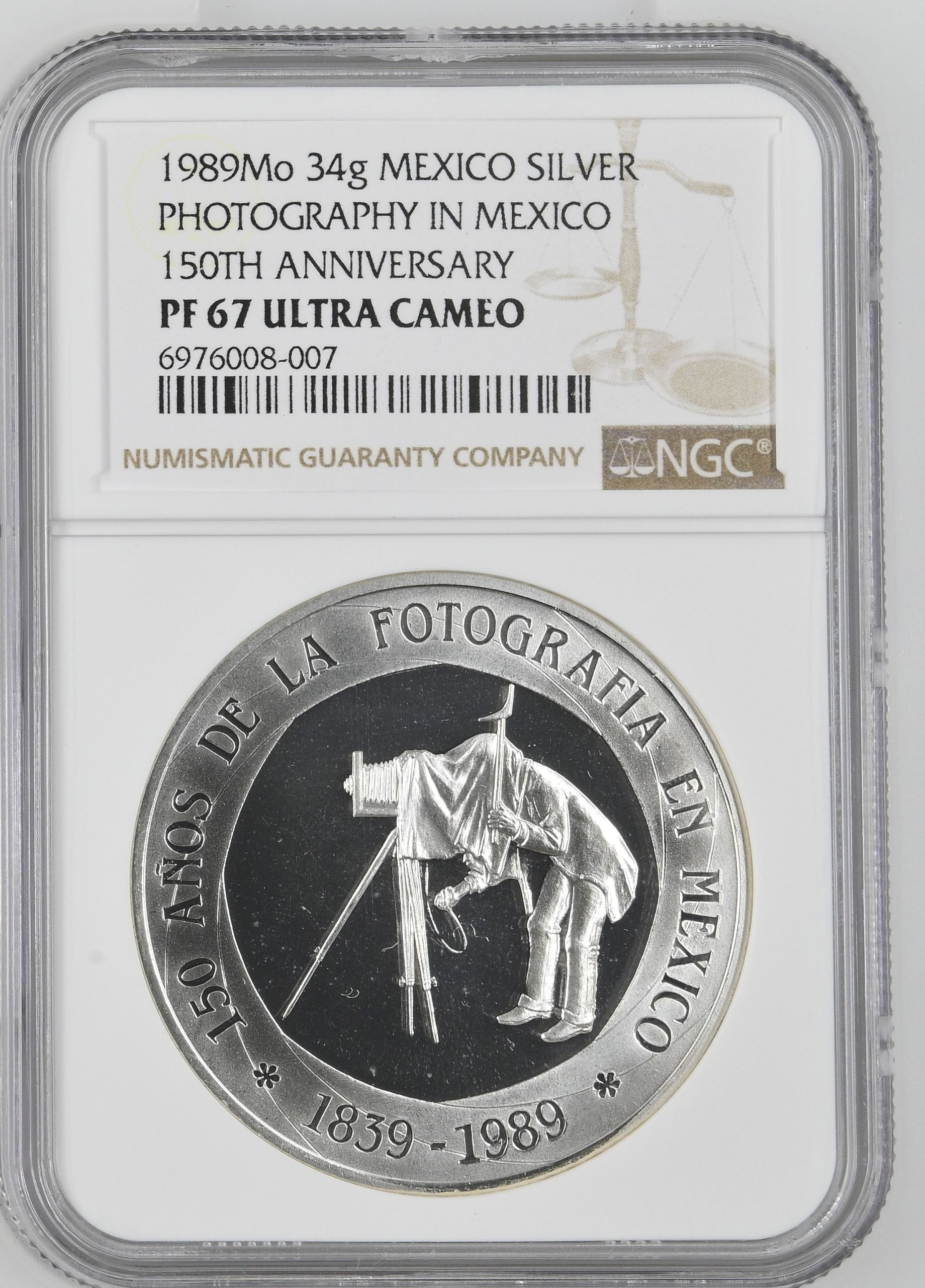 Medals & Tokens 150th Anniversary Photography in Mexico Silver Medal 1989 Mo NGC PF67 Ultra Cameo 0143900