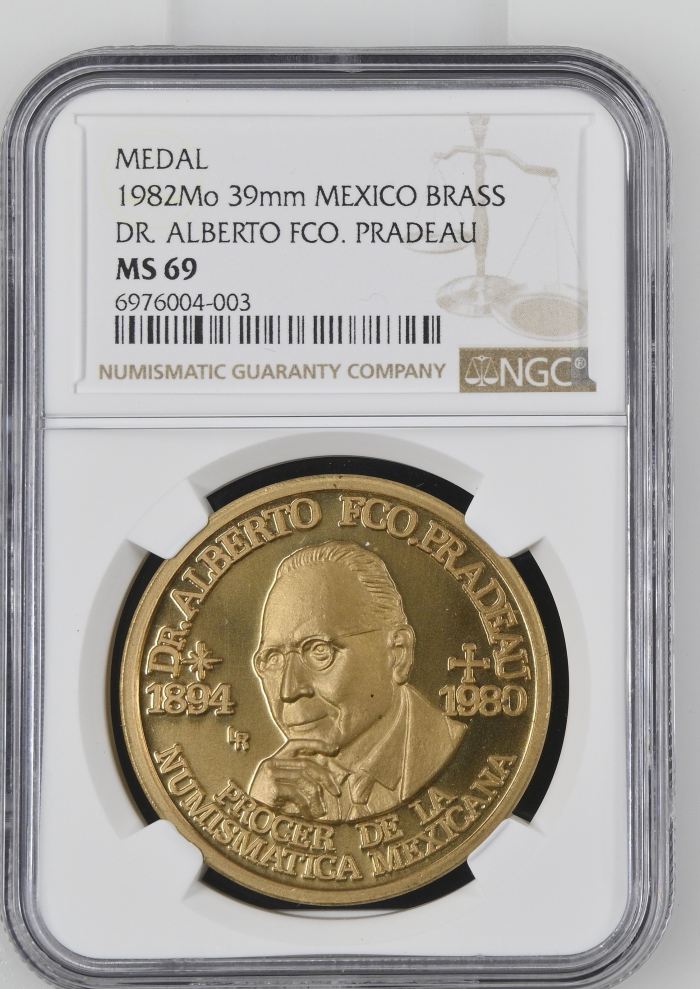 Medals & Tokens Dr Alberto Pradeau Brass Medal 1982 Mo NGC MS69 0143932