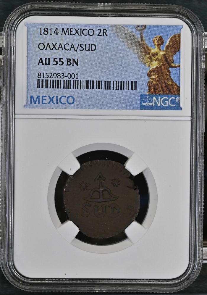 War For Independence 2 Reales 1814 Oaxaca/SUD NGC AU55BN 0144015War For Independence 2 Reales 1814 Oaxaca/SUD NGC AU55BN 0144015