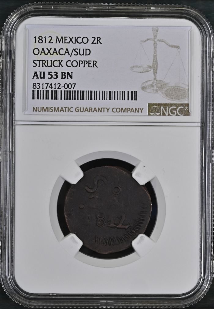 War For Independence 2 Reales 1812 Oaxaca/SUD NGC AU53BN 0144025War For Independence 2 Reales 1812 Oaxaca/SUD NGC AU53BN 0144025