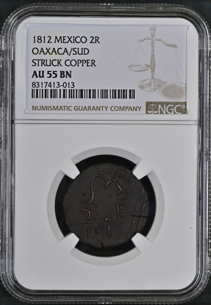 War For Independence 2 Reales 1812 Oaxaca/SUD NGC AU55BN 0144032War For Independence 2 Reales 1812 Oaxaca/SUD NGC AU55BN 0144032