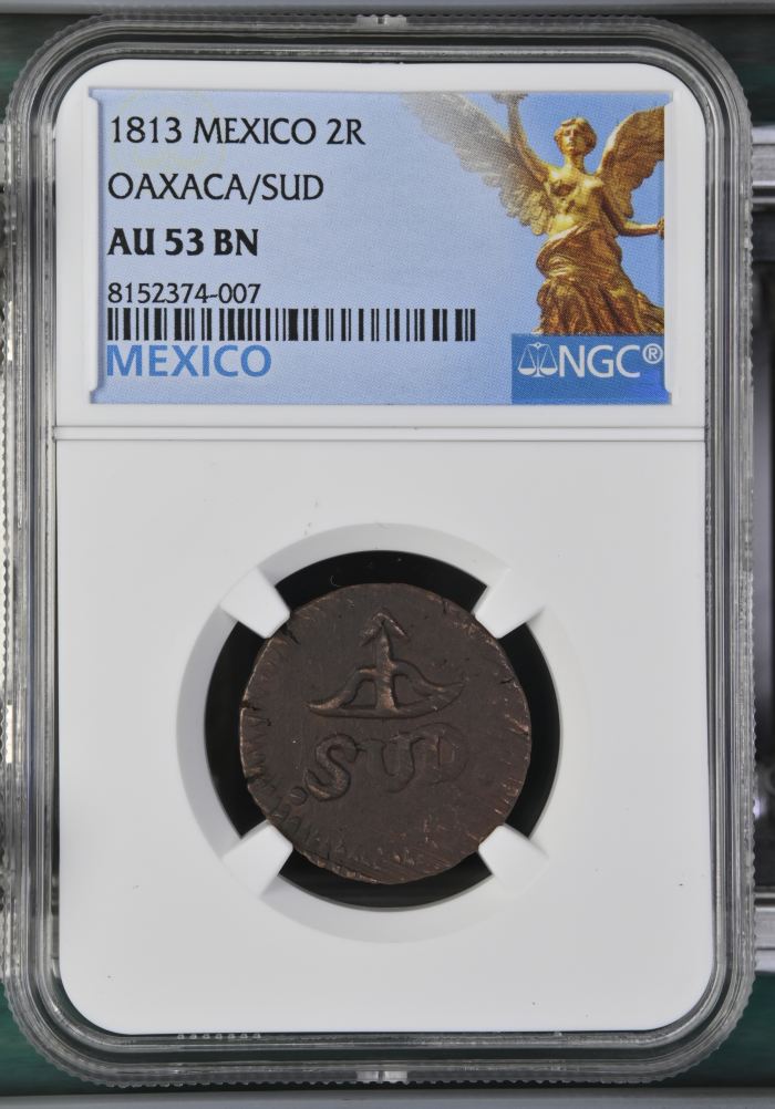 War For Independence 2 Reales 1813 Oaxaca/SUD NGC AU53BN 0144047War For Independence 2 Reales 1813 Oaxaca/SUD NGC AU53BN 0144047