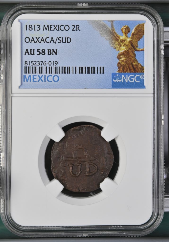 War For Independence 2 Reales 1813 Oaxaca/SUD NGC AU58BN 0144085