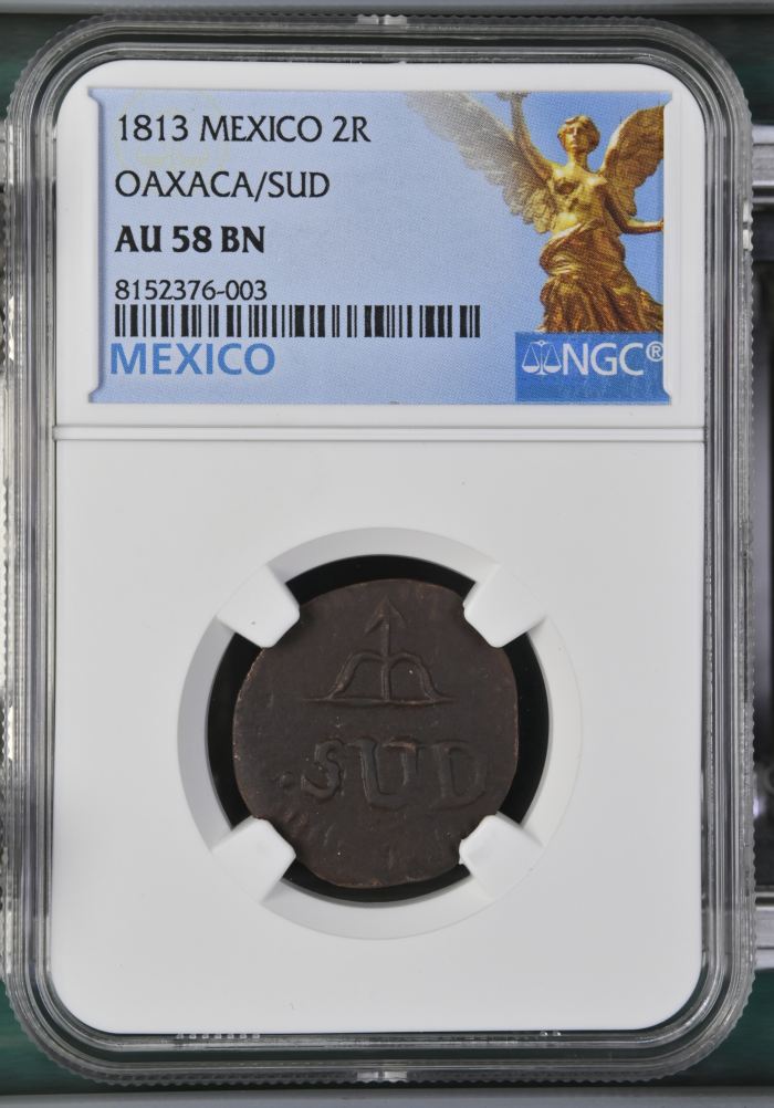 War For Independence 2 Reales 1813 Oaxaca/SUD NGC AU58BN 0144087War For Independence 2 Reales 1813 Oaxaca/SUD NGC AU58BN 0144087