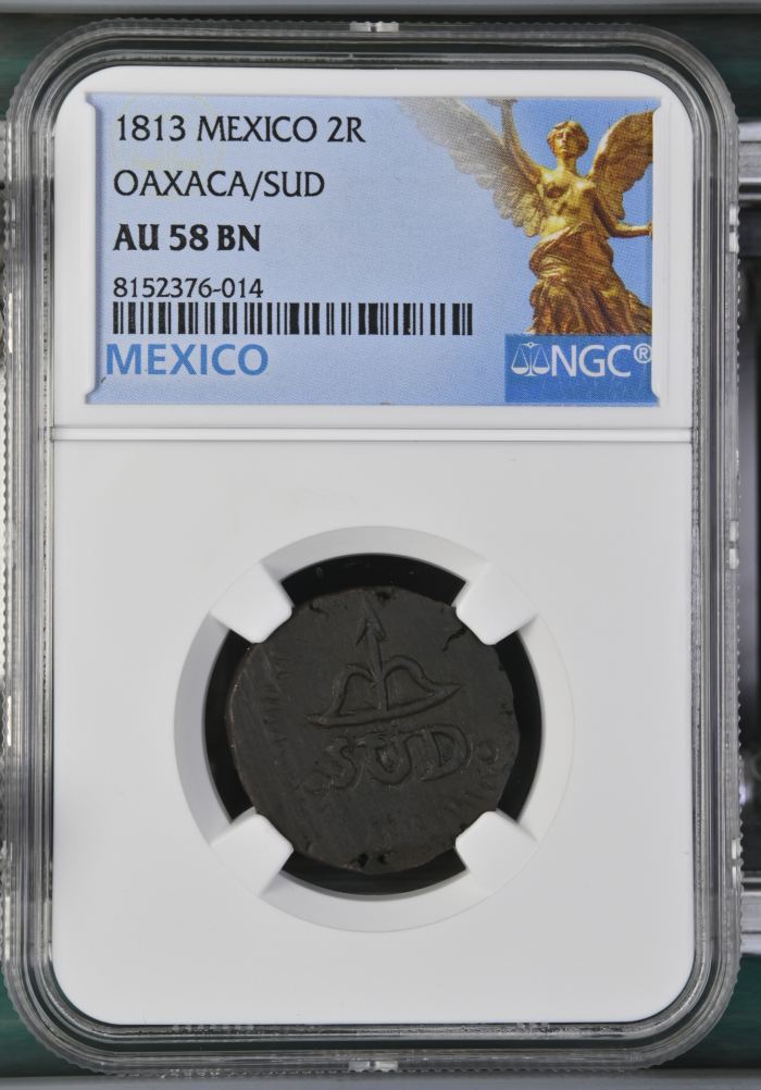 War For Independence 2 Reales 1813 Oaxaca/SUD NGC AU58BN 0144090War For Independence 2 Reales 1813 Oaxaca/SUD NGC AU58BN 0144090