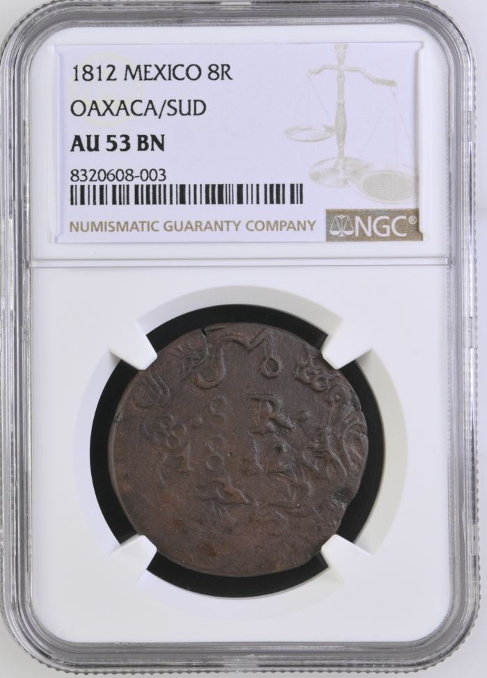 War For Independence 8 Reales 1812 Oaxaca/SUD NGC AU53BN 0144094War For Independence 8 Reales 1812 Oaxaca/SUD NGC AU53BN 0144094