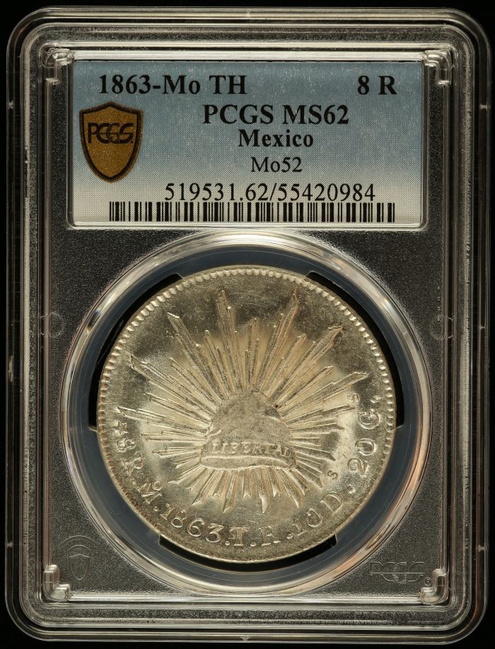 Mexico City 8 Reales 1863 Mo TH PCGS MS62 0143699Mexico City 8 Reales 1863 Mo TH PCGS MS62 0143699