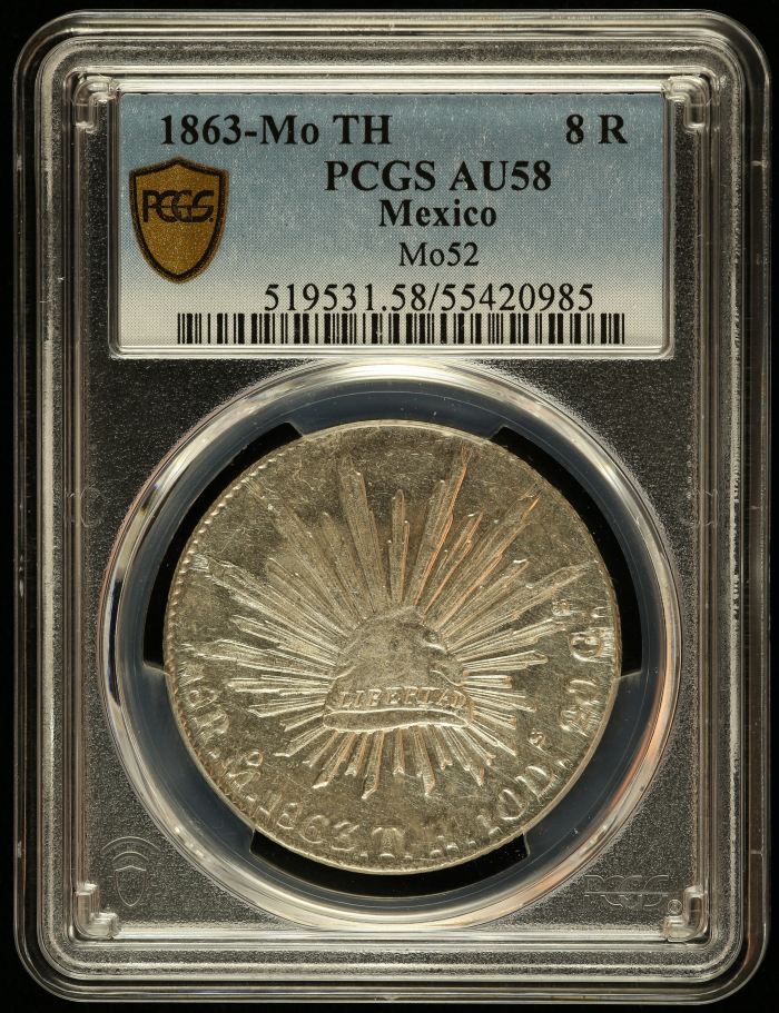 Mexico City 8 Reales 1863 Mo TH PCGS AU58 0143703Mexico City 8 Reales 1863 Mo TH PCGS AU58 0143703