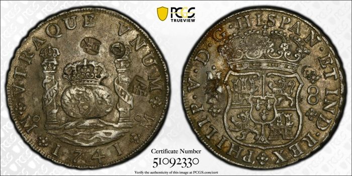 Chopmarked Colonial Silver & Minors 8 Reales 1741 Mo MF PCGS XF Detail Calico-1458 0144184Chopmarked Colonial Silver & Minors 8 Reales 1741 Mo MF PCGS XF Detail Calico-1458 0144184 - Image 3