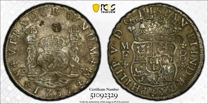 Chopmarked Colonial Silver & Minors 8 Reales 1737 Mo MF PCGS XF Detail Calico-1446 0144185Chopmarked Colonial Silver & Minors 8 Reales 1737 Mo MF PCGS XF Detail Calico-1446 0144185 - Image 3