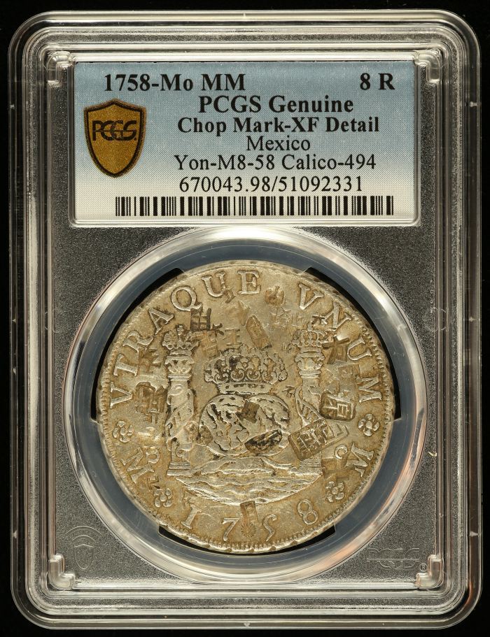 Chopmarked 8 Reales 1758 Mo MM PCGS XF Detail Calico-494 0144186Chopmarked 8 Reales 1758 Mo MM PCGS XF Detail Calico-494 0144186