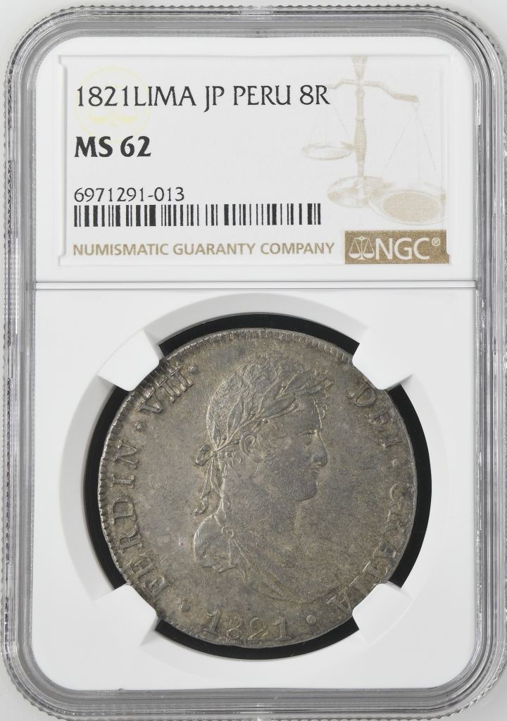 Peru 8 Reales 1821 Lima JP NGC MS62 0144197