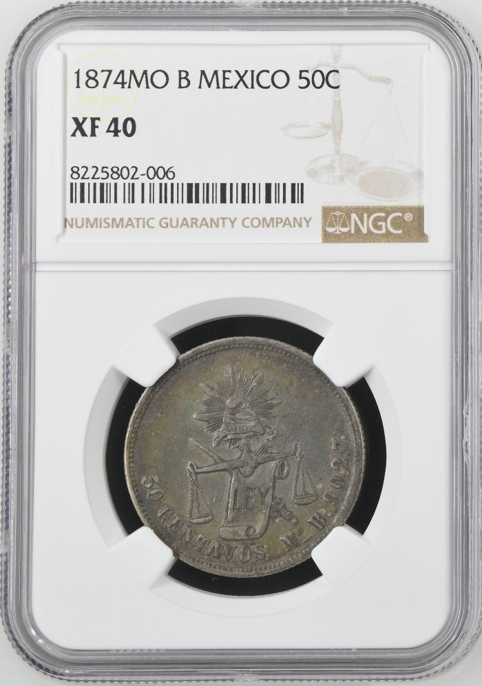 Republic Silver & Minors 50 Centavos 1874 Mo B NGC XF40 0144202Republic Silver & Minors 50 Centavos 1874 Mo B NGC XF40 0144202