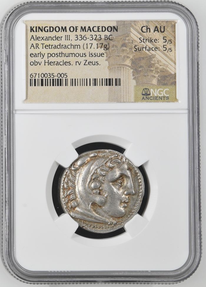 Macedonian Kings Alexander III(The Great) 336-323 BC AR Tetradrachm NGC Ch AU 0144210Macedonian Kings Alexander III(The Great) 336-323 BC AR Tetradrachm NGC Ch AU 0144210