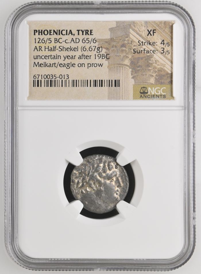 Phoenicia Tyre 126/5 BC - 65/6 AD AR 1/2 Shekel NGC XF 0144243Phoenicia Tyre 126/5 BC - 65/6 AD AR 1/2 Shekel NGC XF 0144243