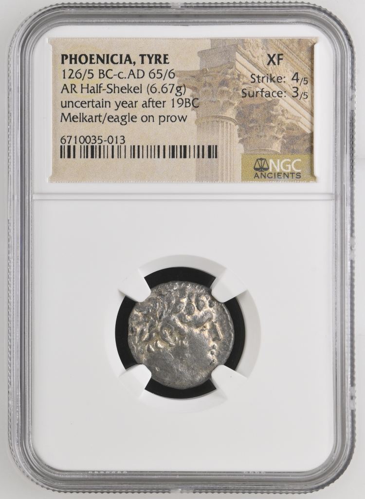 Phoenicia Tyre 126/5 BC - 65/6 AD AR 1/2 Shekel NGC XF 0144243