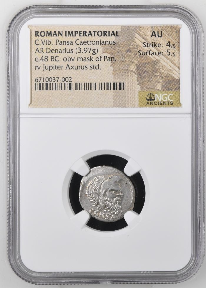 Roman Imperatorial C.Vib.Pansa Caetronianus AR Denarius NGC AU 0144244Roman Imperatorial C.Vib.Pansa Caetronianus AR Denarius NGC AU 0144244