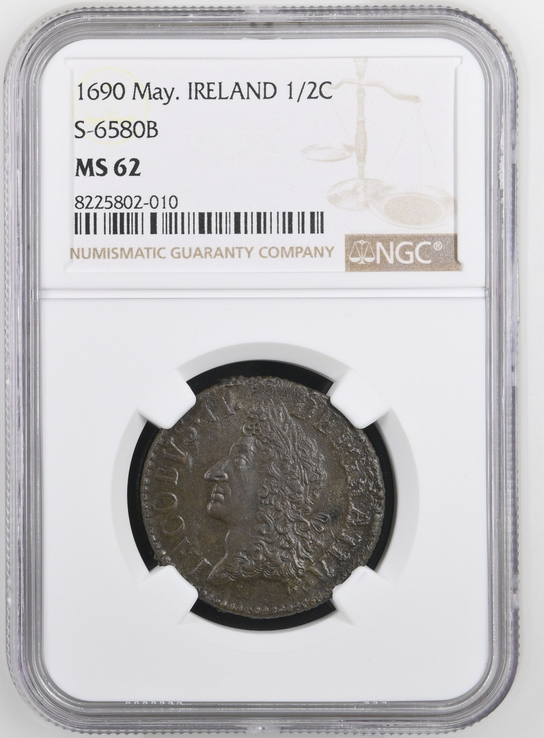 Ireland 1/2 Crown 1690 May. NGC MS62 S-6580B 0144246