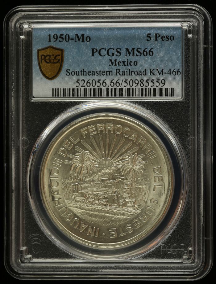 Modern Silver & Minors 5 Peso 1950 Mo KM-466 PCGS MS66 0144280Modern Silver & Minors 5 Peso 1950 Mo KM-466 PCGS MS66 0144280