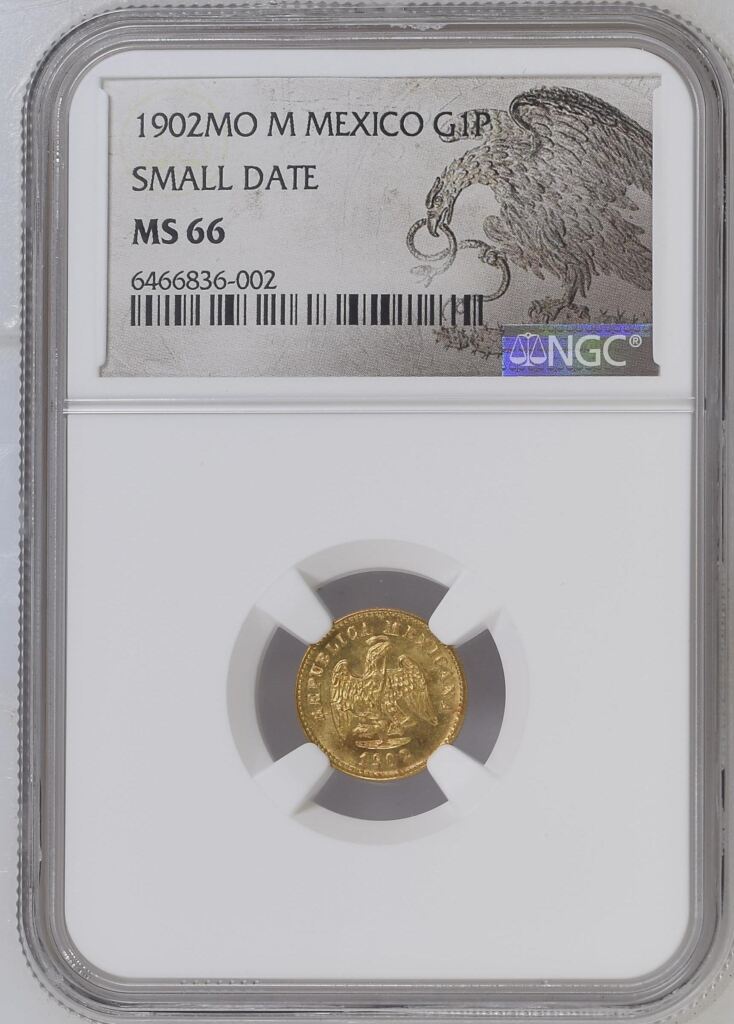 Mexican Coins  Republic Gold Republic Gold Peso 1902 Mo M NGC MS66 0144301 Republic Gold Peso 1902 Mo M NGC MS66 0144301Property of World Numismatics