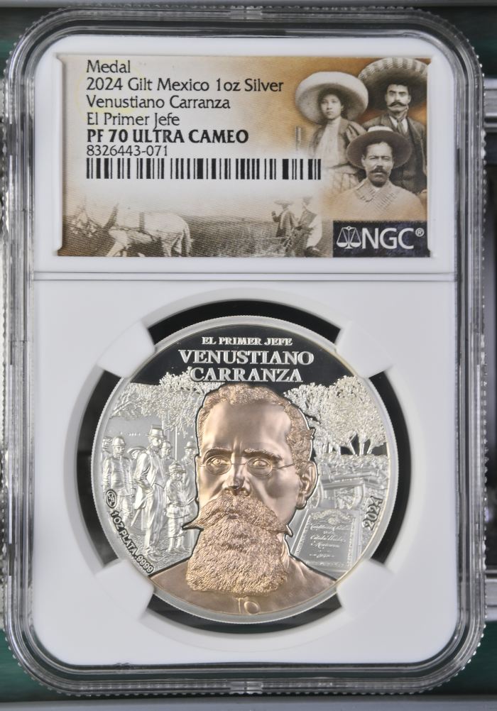 Medals & Tokens Venustiano Carranza 1oz Silver Medal 2024 NGC PF70 Ultra Cameo 0144307Medals & Tokens Venustiano Carranza 1oz Silver Medal 2024 NGC PF70 Ultra Cameo 0144307